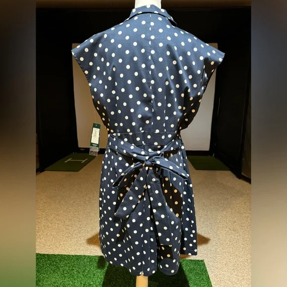 NWT Ralph Lauren Women’s Navy Blue & White Polka Dot Dress Size 16P - Picture 5 of 13